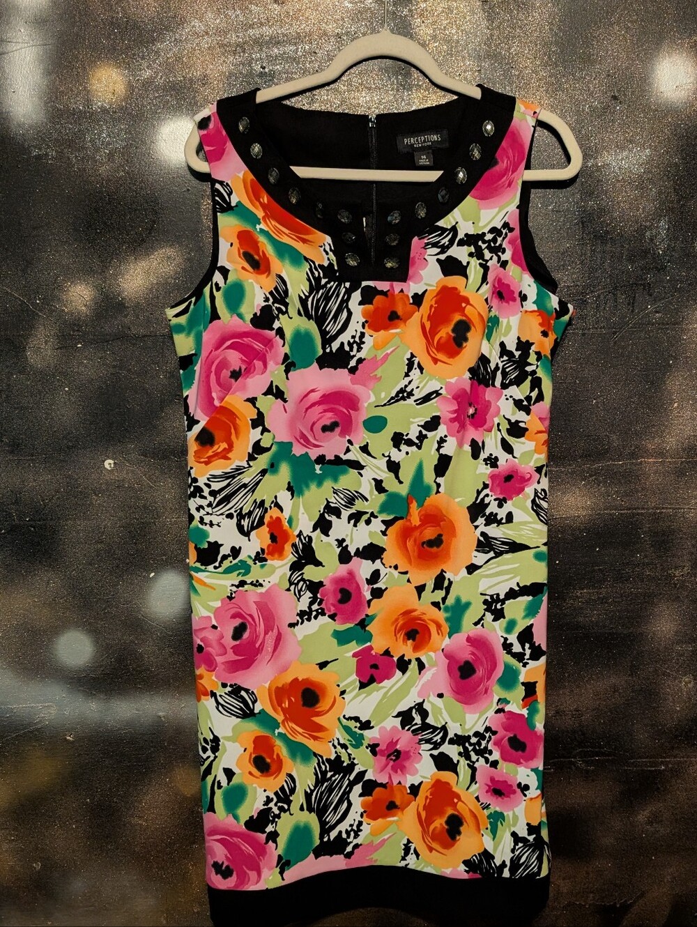 Perceptions Floral Sheath Dress in Pink, Orange, Green & Black